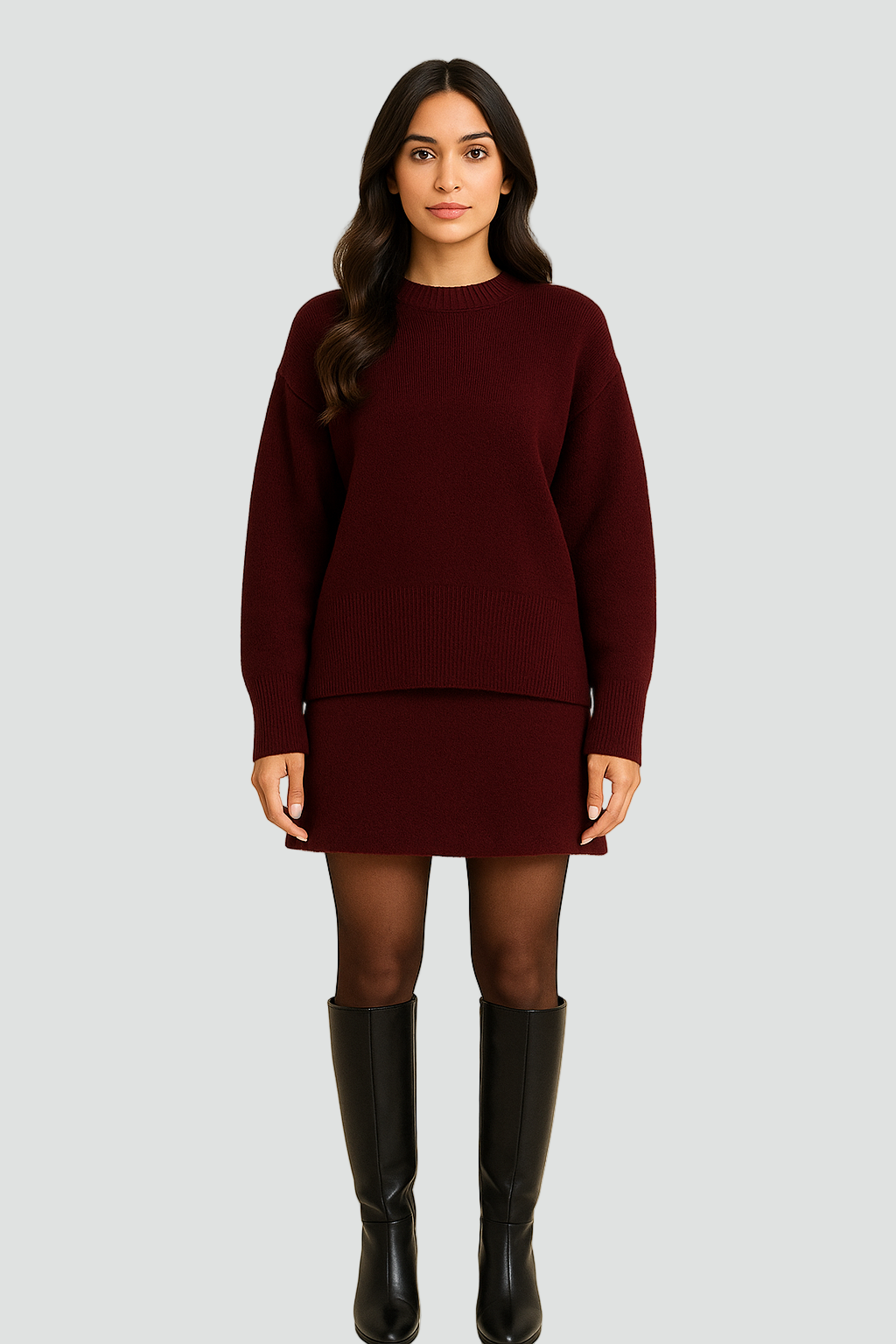 Dzianinowy komplet oversize elegancki damski sweter i spódnica