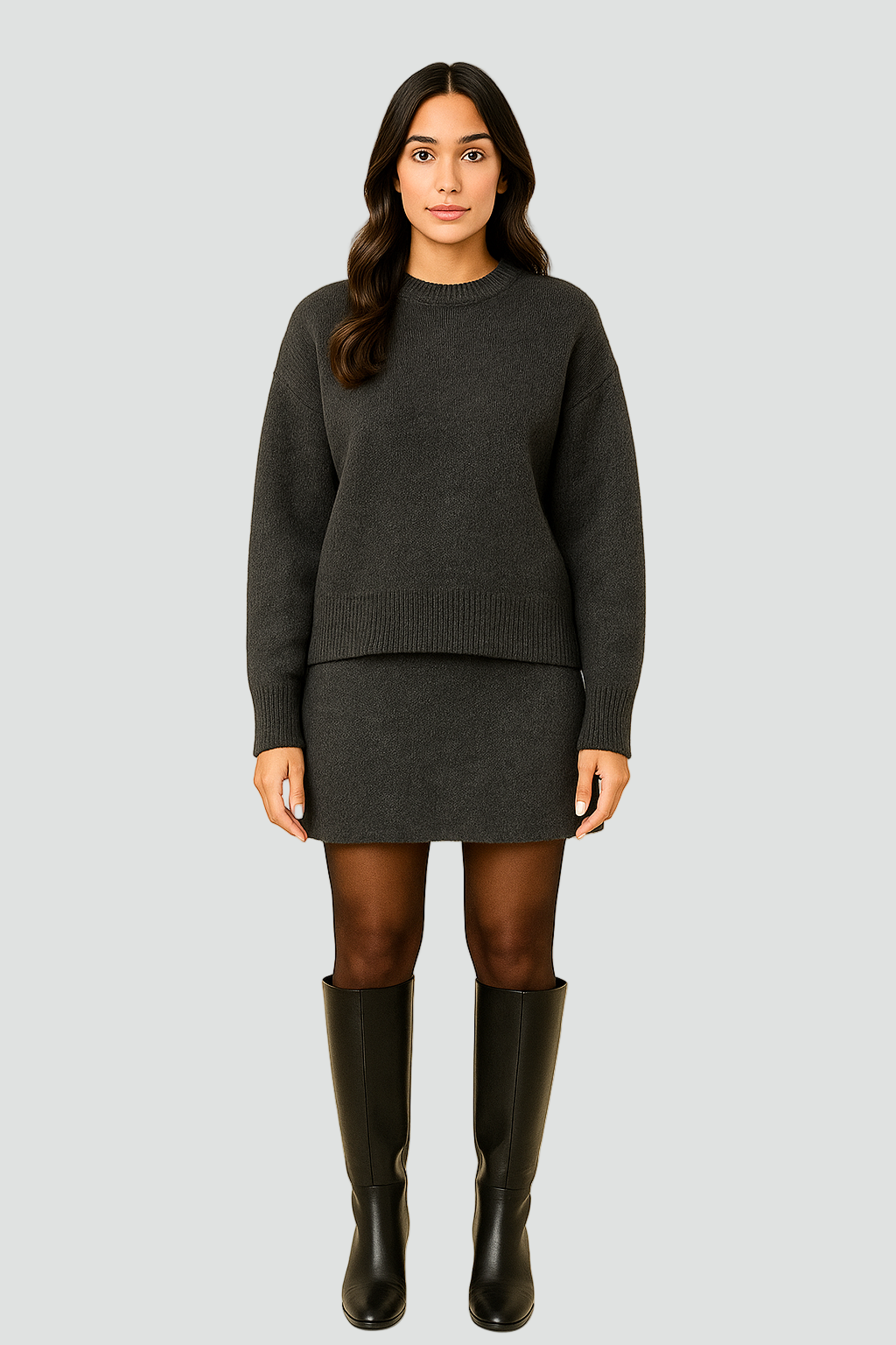 Dzianinowy komplet oversize elegancki damski sweter i spódnica