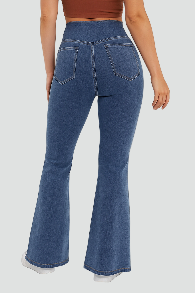 Elastyczne damskie jeansy dzwony z wysokim stanem