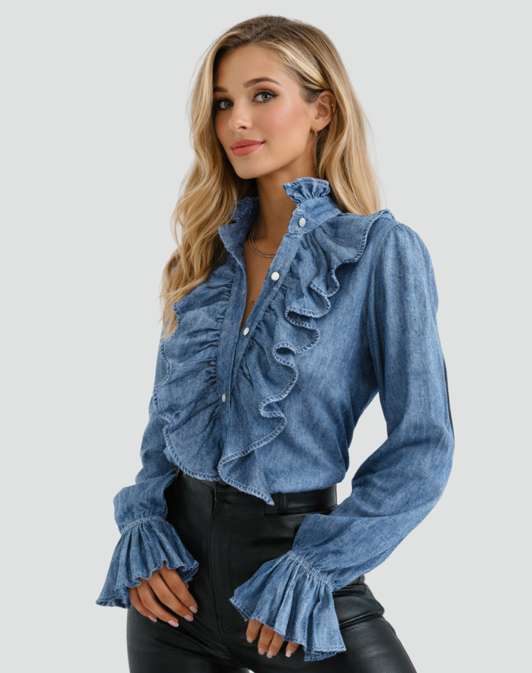 Elegancka bluzka damska z falbanami i długim rękawem