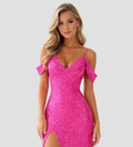 Elegant women's maxi gala gown with sequins and slit
