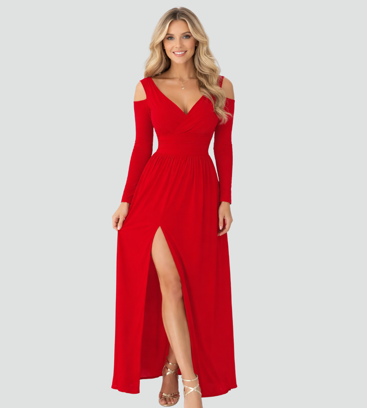 Elegant women's maxi gala gown with slit