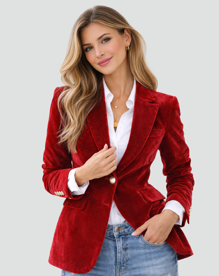 Elegancka marynarka damska z aksamitu dopasowany fason