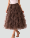 Elegant women's midi tulle skirt with ruffles