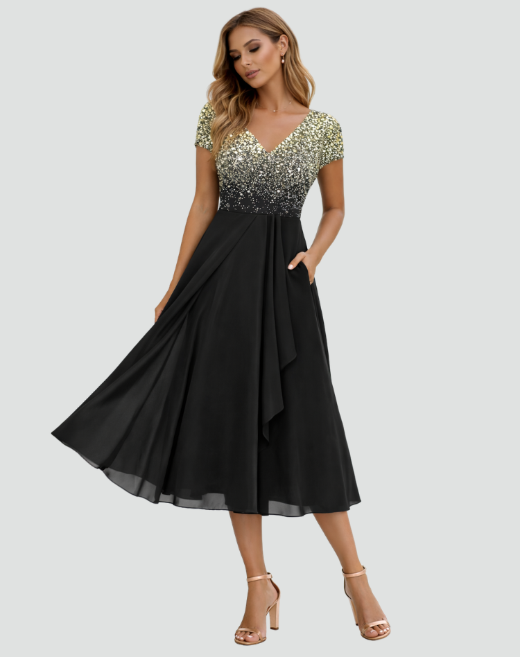 Elegancka sukienka koktajlowa maxi z kwiatowym dekoltem