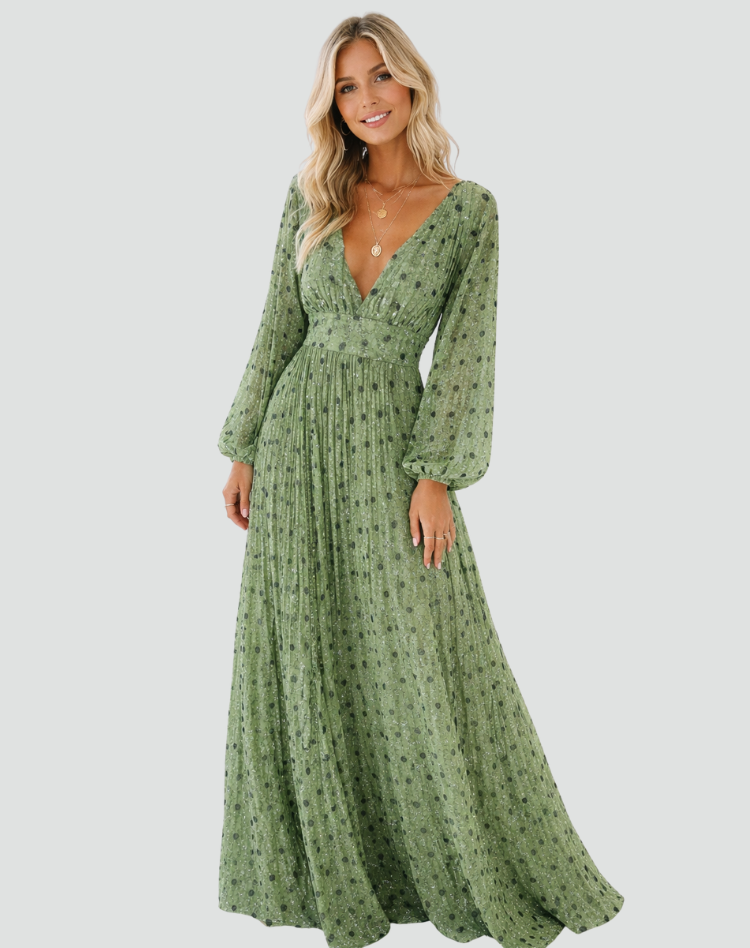 Elegancka sukienka maxi damska gala z długim rękawem