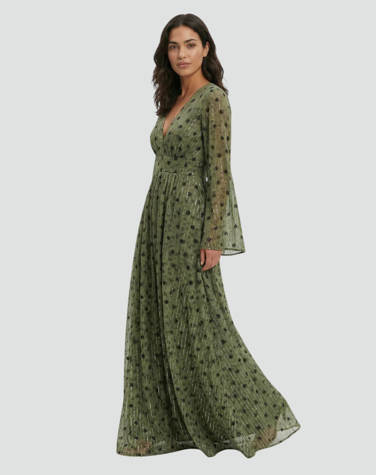 Elegante lange damesjurk gala met lange mouwen