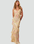 Elegant women's maxi party evening dress with ruffles