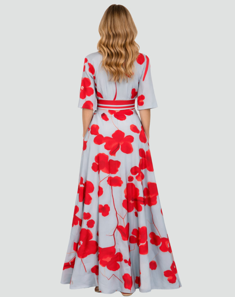 Elegancka sukienka maxi damska w kwiaty z dekoltem V gala