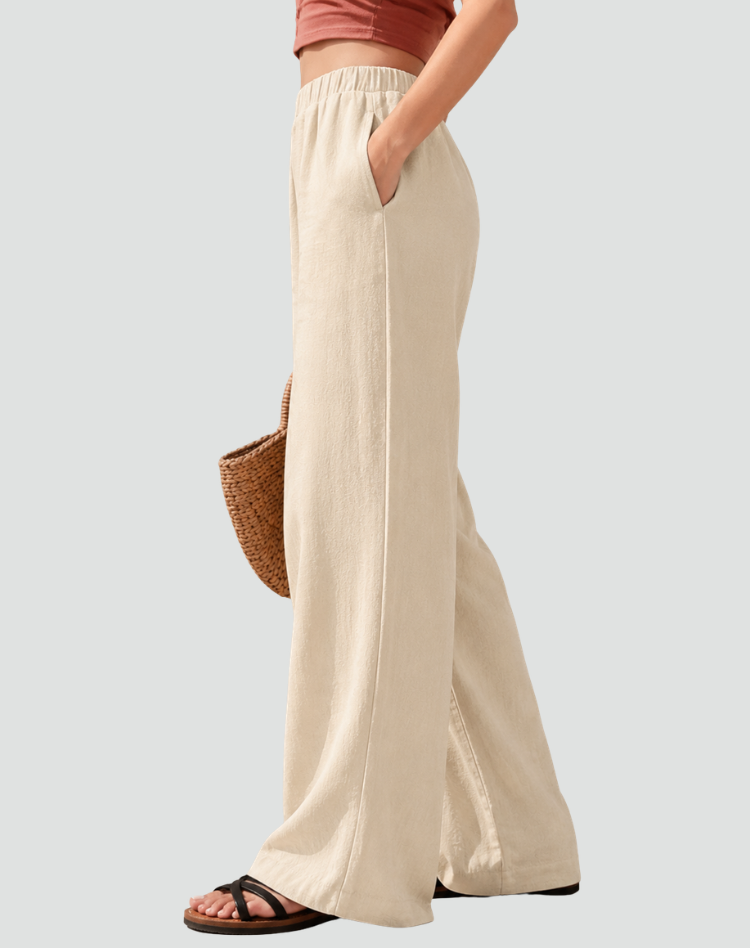 Linen palazzo pants with high waist and wide leg