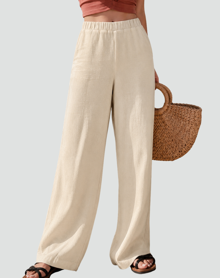 Linen palazzo pants with high waist and wide leg