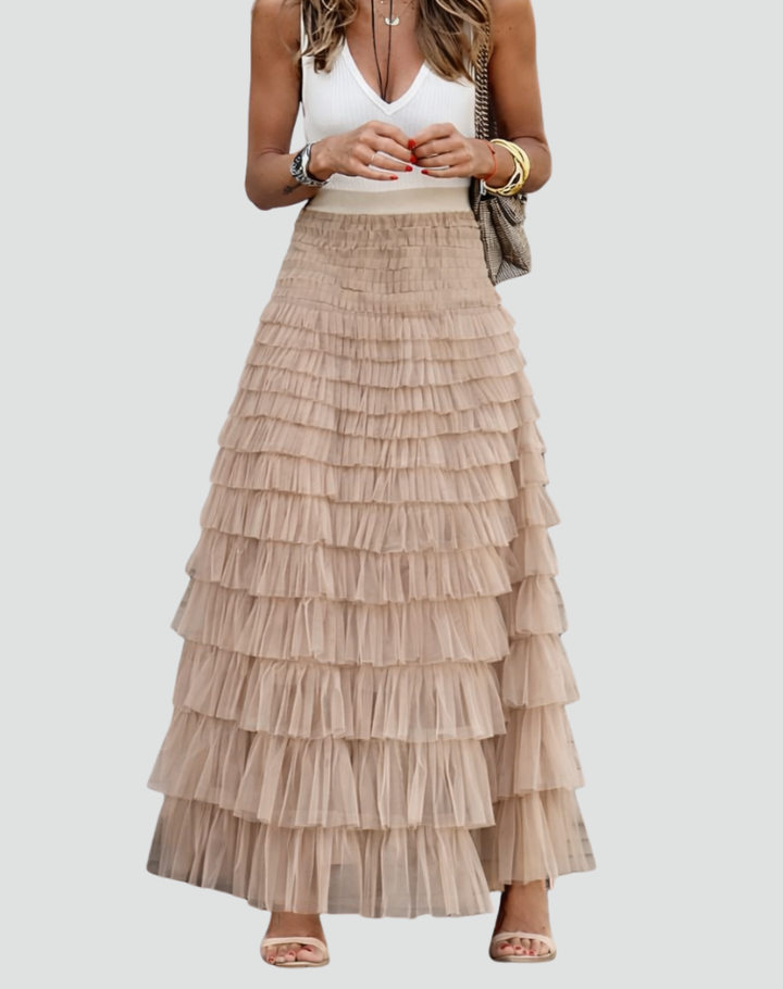 Elegancka tiulowa spódnica maxi damska z elastyczną talią