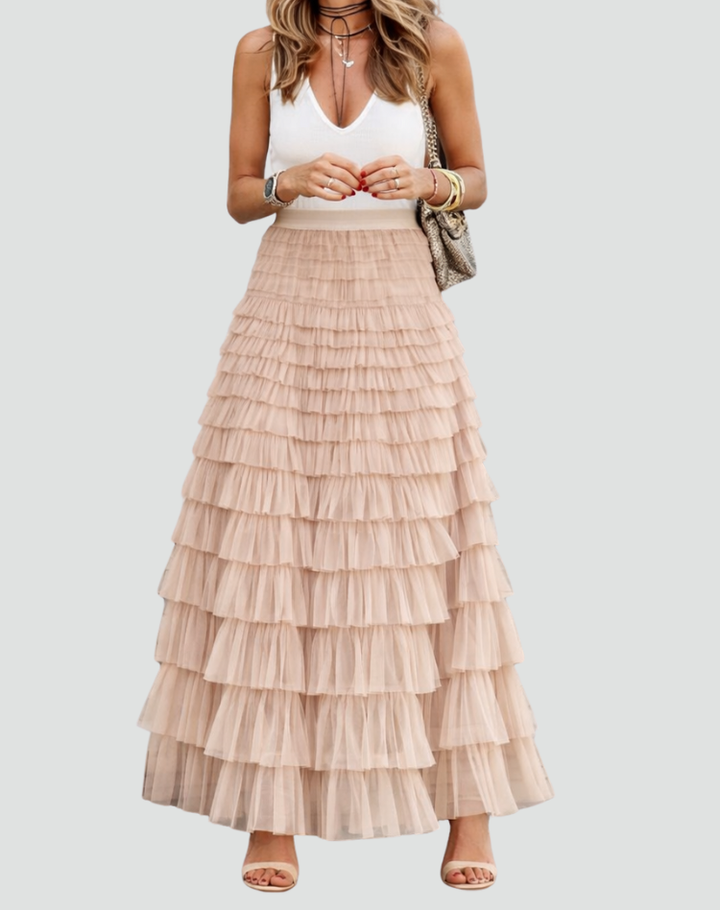Elegancka tiulowa spódnica maxi damska z elastyczną talią