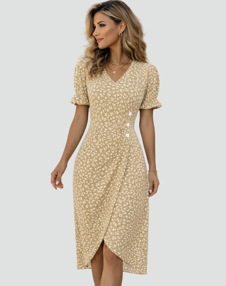 Elegant flowy midi floral dress for women