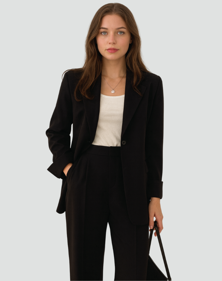 Elegancki damski komplet garniturowy z marynarką i spodniami