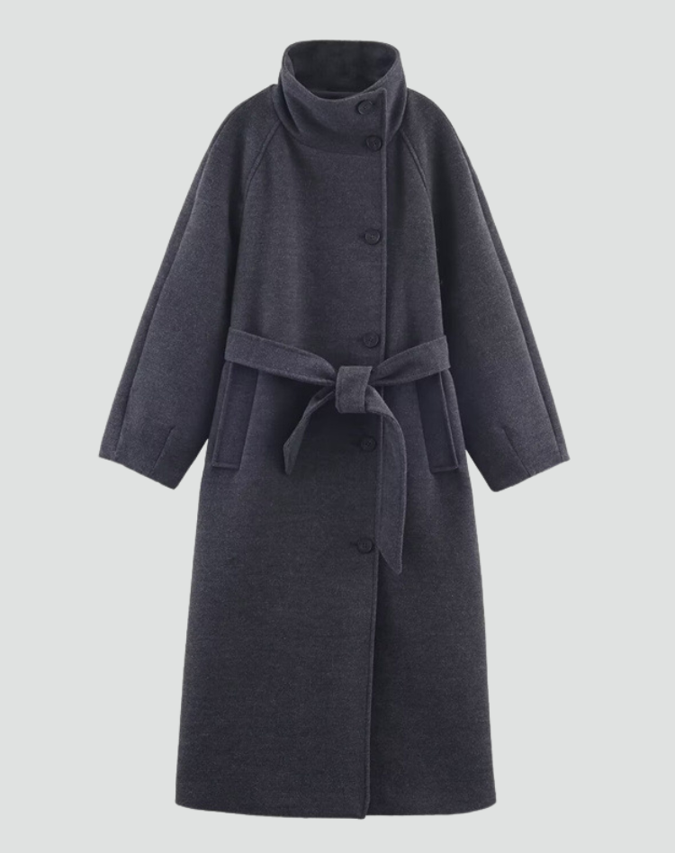 Manteau long élégant pour femme en laine avec ceinture pour l&