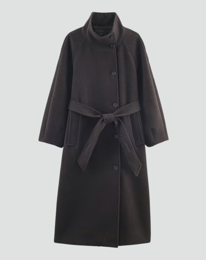Manteau long élégant pour femme en laine avec ceinture pour l&