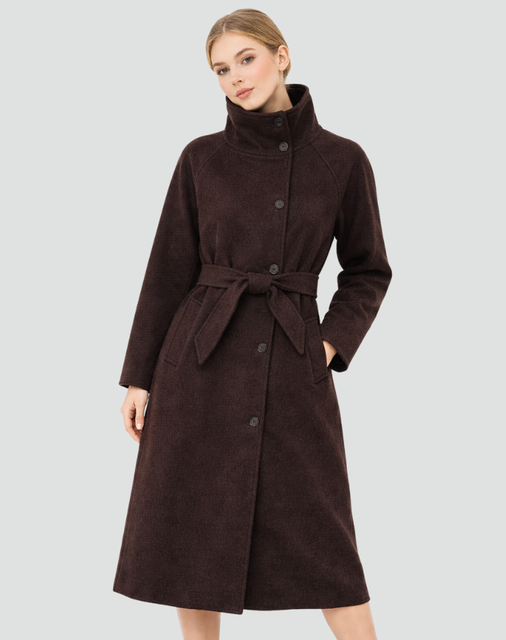 Manteau long élégant pour femme en laine avec ceinture pour l&