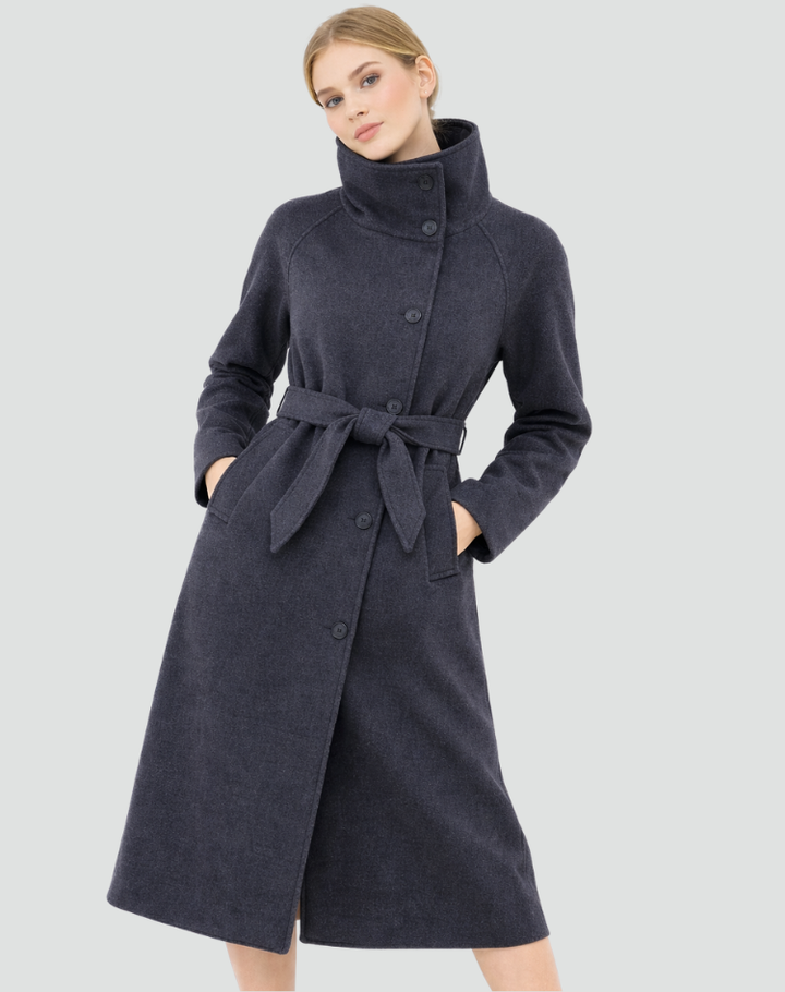 Manteau long élégant pour femme en laine avec ceinture pour l&