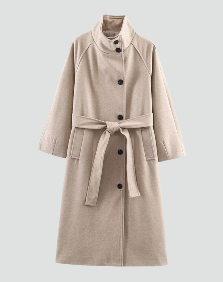 Manteau long élégant pour femme en laine avec ceinture pour l&
