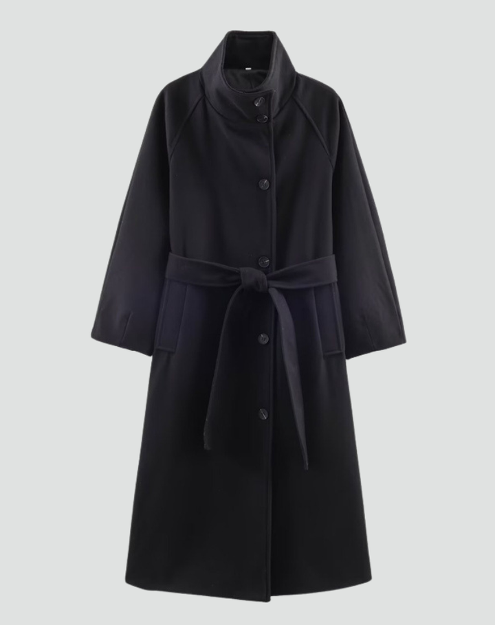 Manteau long élégant pour femme en laine avec ceinture pour l&