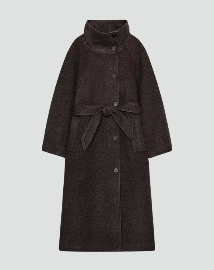 Manteau long élégant pour femme en laine avec ceinture pour l&