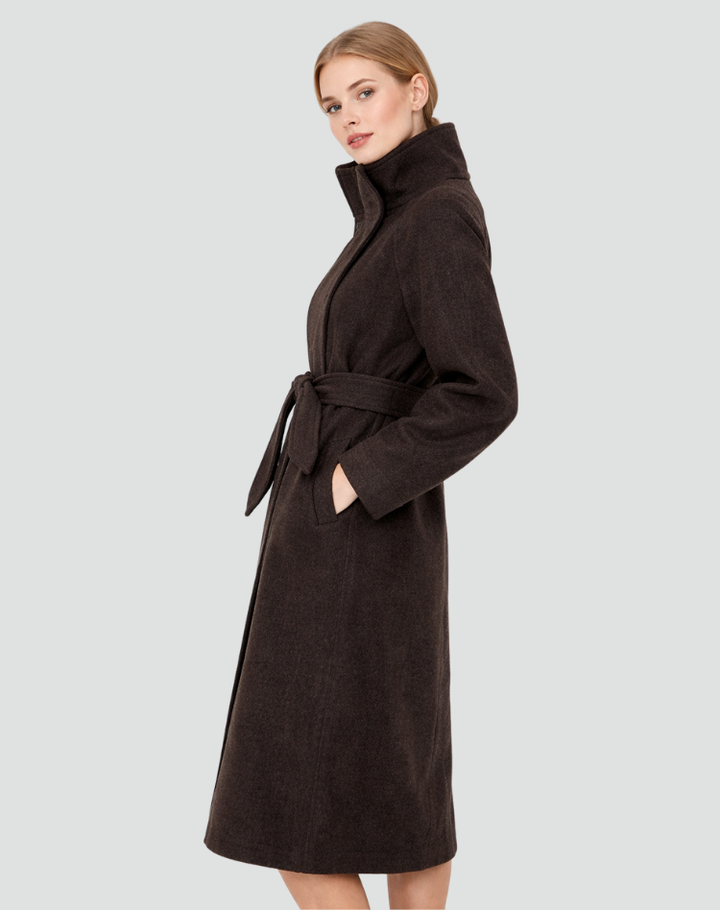 Manteau long élégant pour femme en laine avec ceinture pour l&