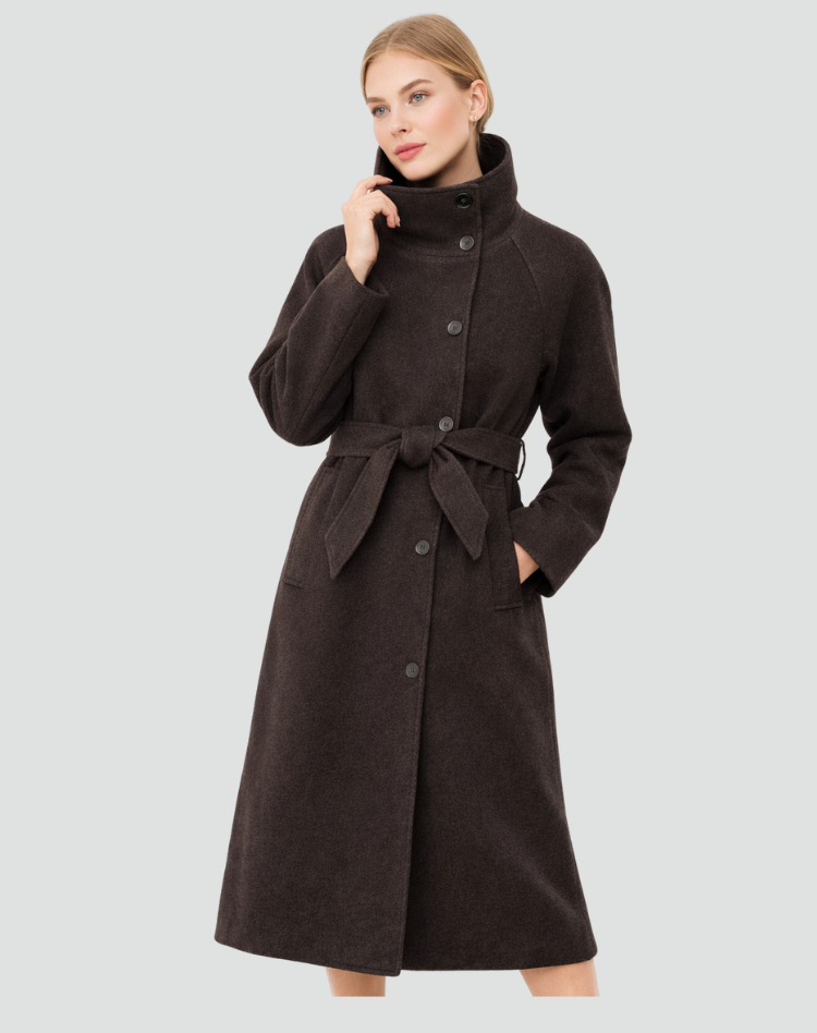 Manteau long élégant pour femme en laine avec ceinture pour l&