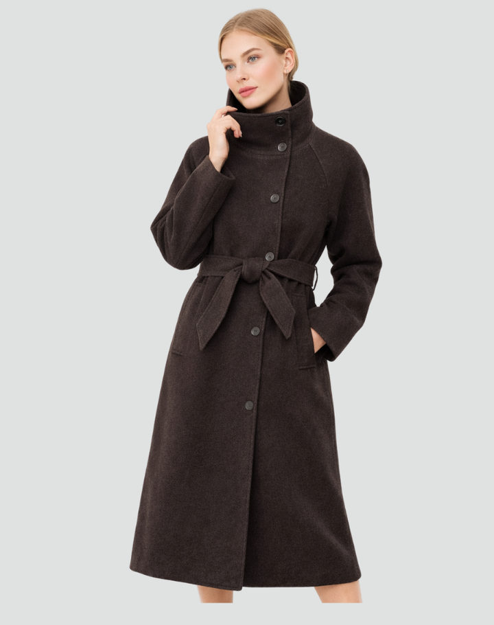 Manteau long élégant pour femme en laine avec ceinture pour l&