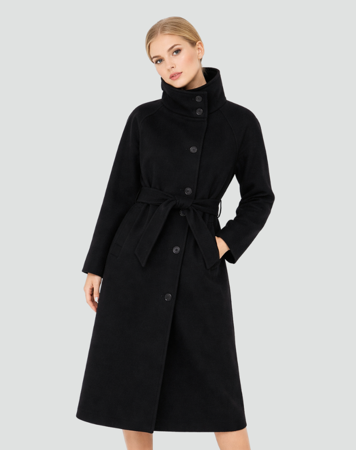 Manteau long élégant pour femme en laine avec ceinture pour l&