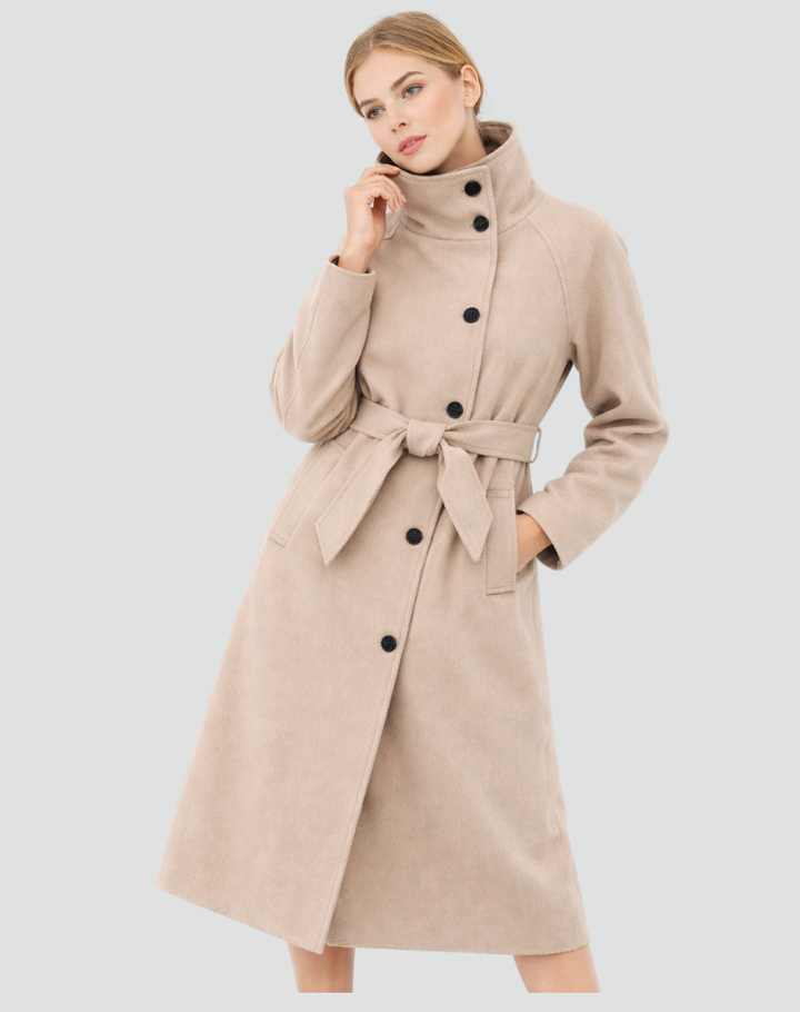 Manteau long élégant pour femme en laine avec ceinture pour l&