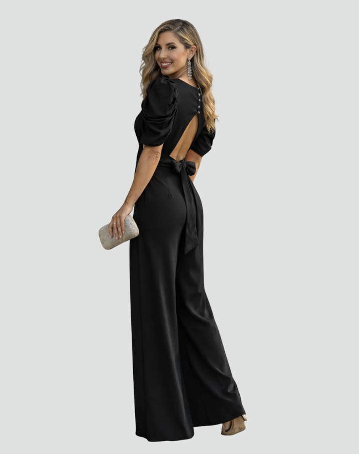 Elegant women's jumpsuit with puff sleeves
