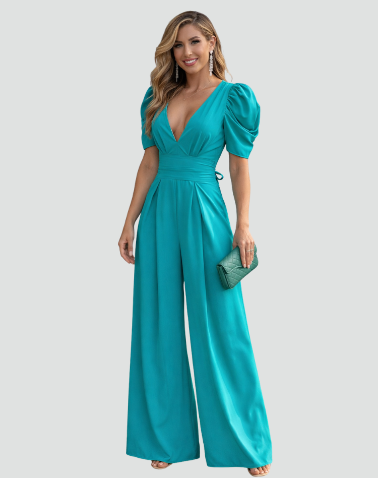 Elegant women's jumpsuit with puff sleeves