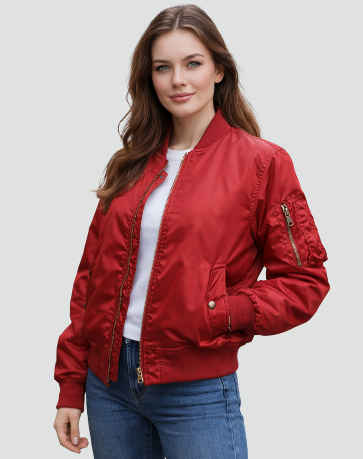 Women's bomber jacket with sleeve pocket