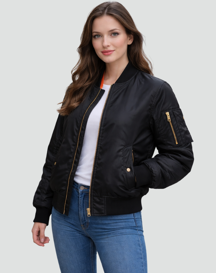 Women's bomber jacket with sleeve pocket