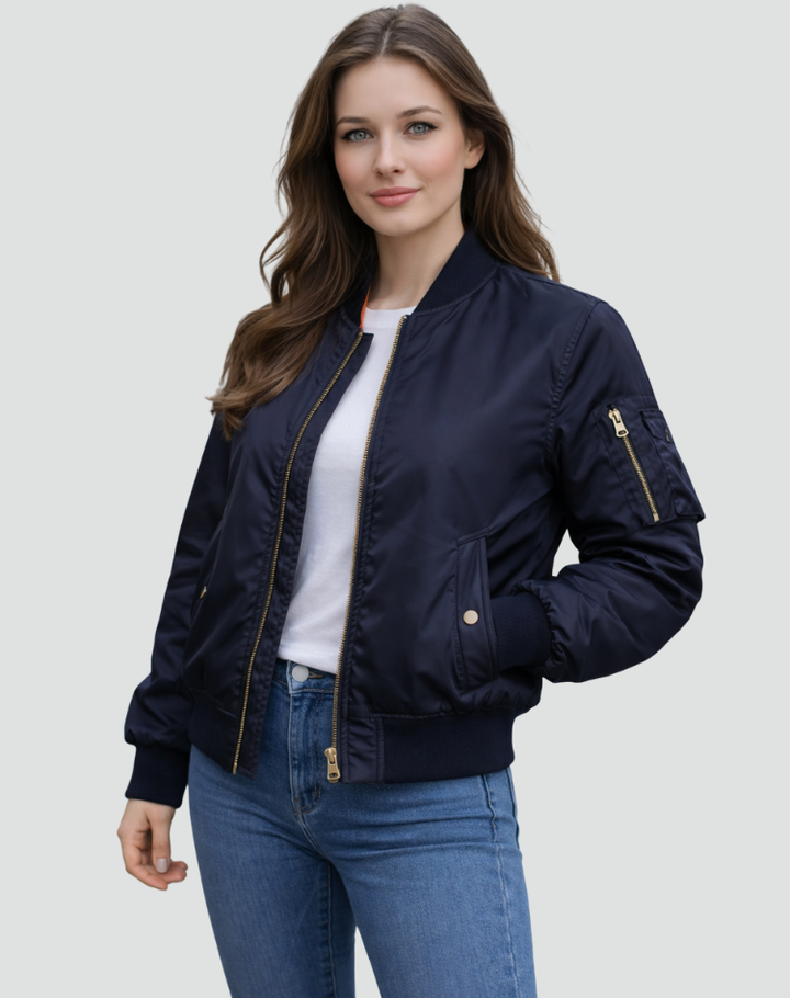 Women's bomber jacket with sleeve pocket