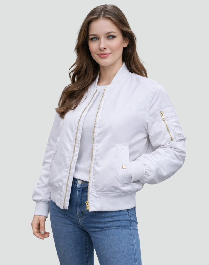 Women's bomber jacket with sleeve pocket
