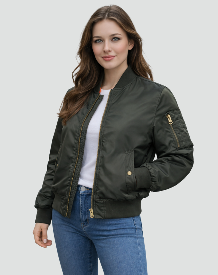 Women's bomber jacket with sleeve pocket