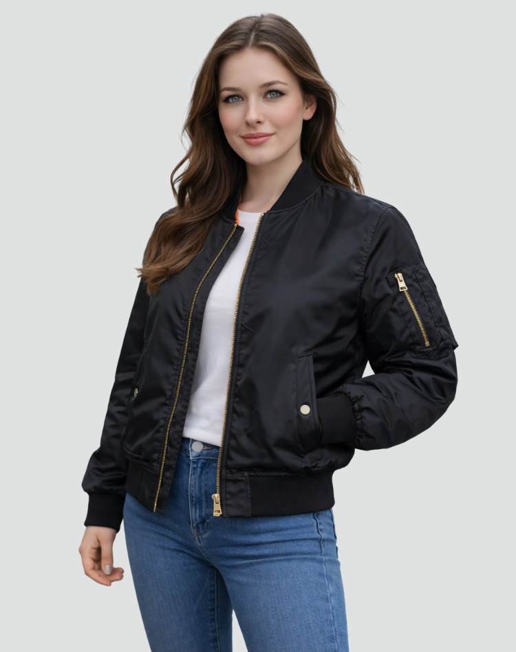 Women's bomber jacket with sleeve pocket
