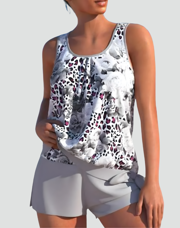 Elegant shaping women's tankini set with floral pattern