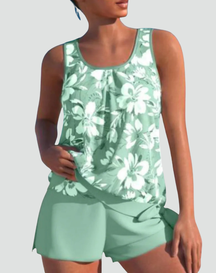 Elegant shaping women's tankini set with floral pattern