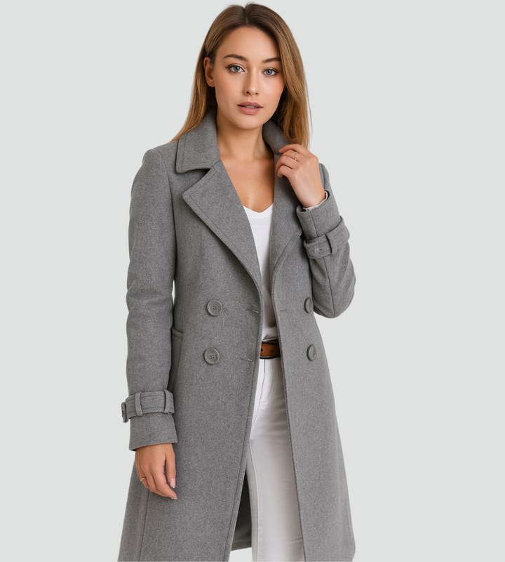 Elegancki trencz płaszcz damski dwurzędowy midi