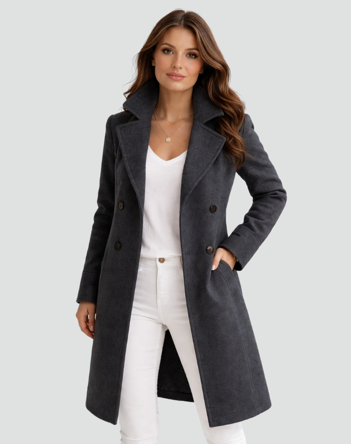 Elegant Women's Double-Breasted Midi Trench Coat
