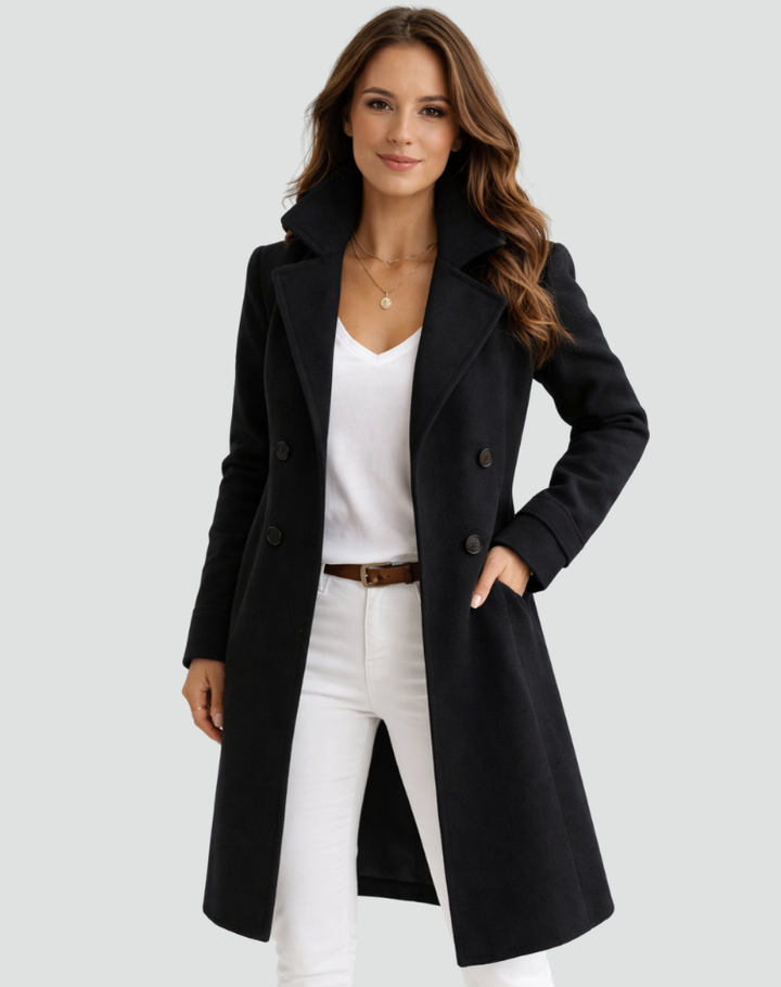 Elegant Women's Double-Breasted Midi Trench Coat