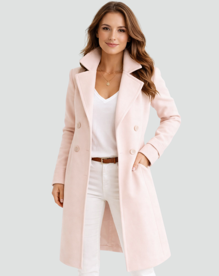 Elegant Women's Double-Breasted Midi Trench Coat