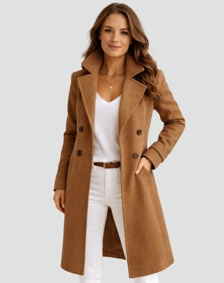 Elegant Women's Double-Breasted Midi Trench Coat