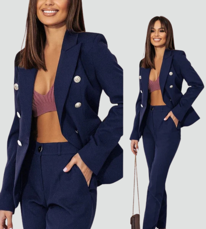 Elegancki zestaw garniturowy damski dwuczęściowy z marynarką i spodniami