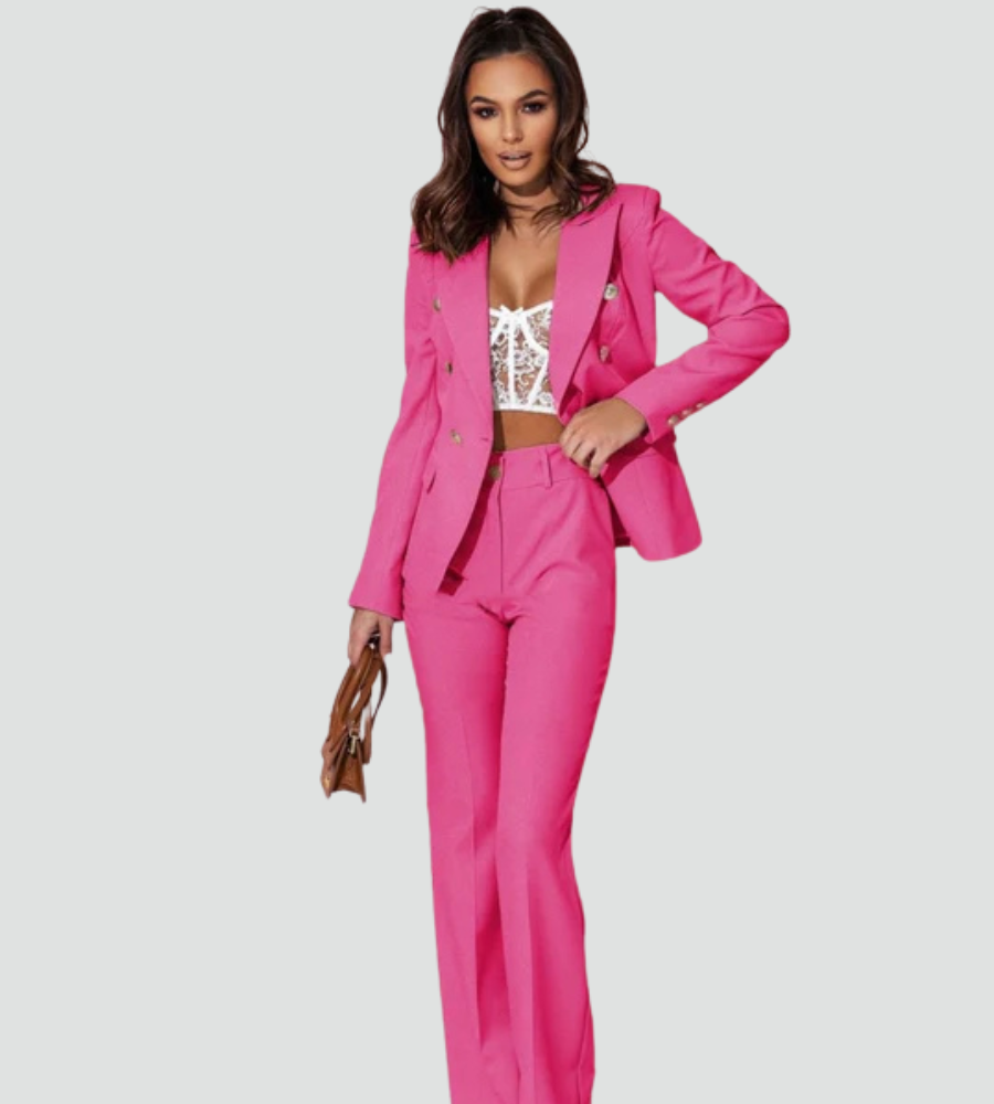 Elegancki zestaw garniturowy damski dwuczęściowy z marynarką i spodniami