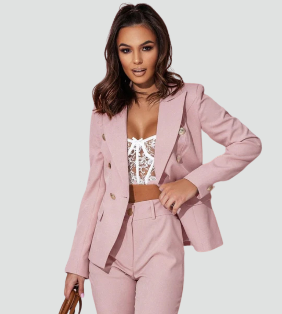 Elegancki zestaw garniturowy damski dwuczęściowy z marynarką i spodniami