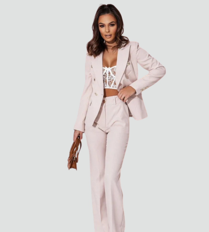 Elegancki zestaw garniturowy damski dwuczęściowy z marynarką i spodniami